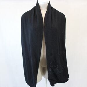 GD Knit 2-ply 100% Cashmere Double Black Sequin logo Scarf Soft Warm Designer